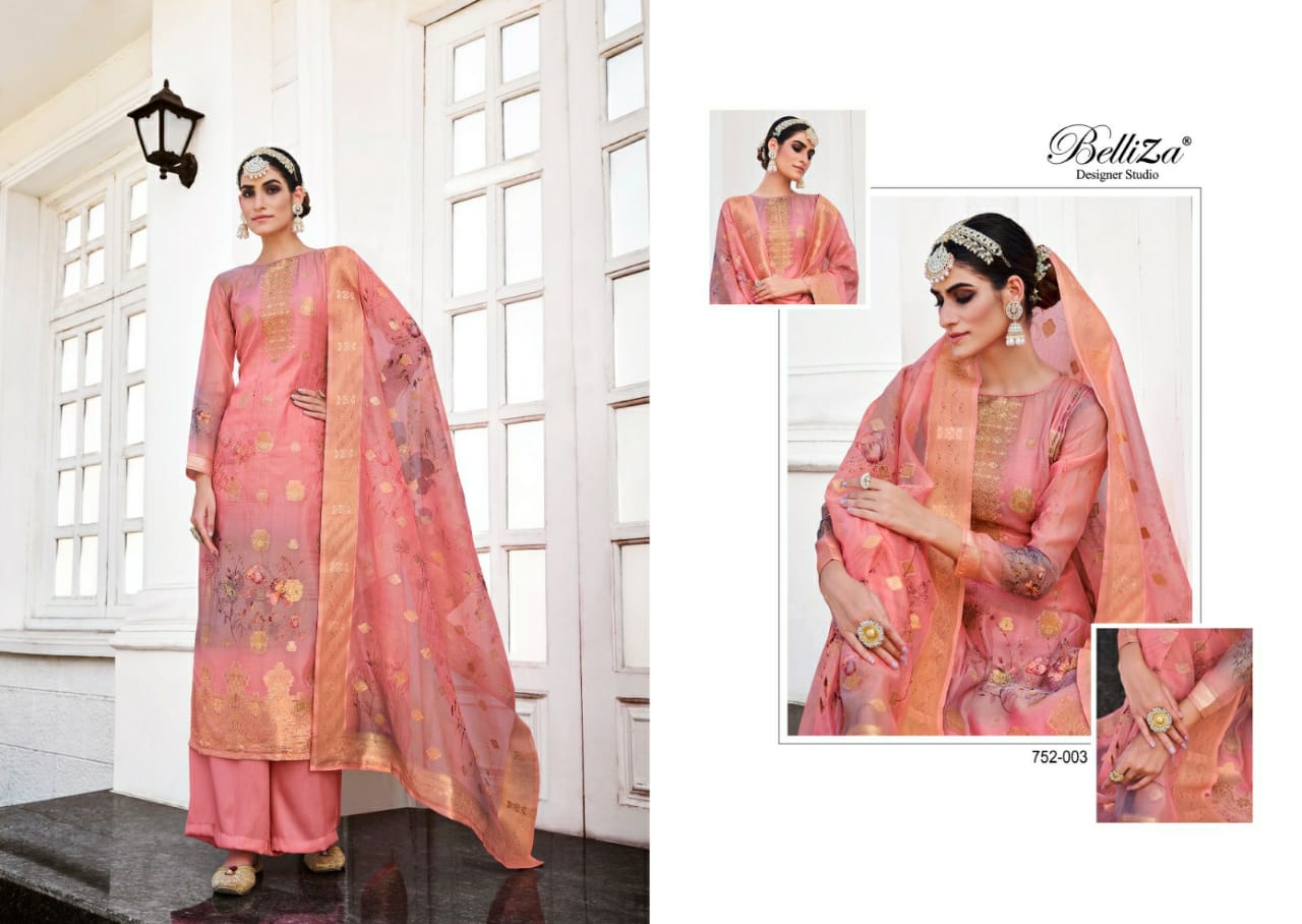 Shahinoor By Belliza Organza Printed Dress Material Catalog